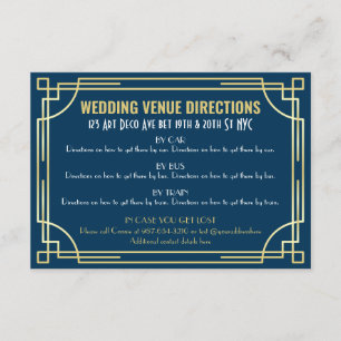 Art Deco Gold Donkerblauwe trouwkaart Routebeschri Informatiekaartje