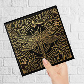 Art Deco Gold Dragonfly Black Geometric Design Tegeltje