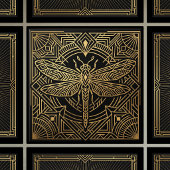 Art Deco Gold Dragonfly Black Geometric Design Tegeltje