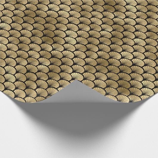 Art Deco Gold en Black Fan Pattern Cadeaupapier (Hoek)
