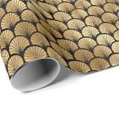 Art Deco Gold en Black Fan Pattern Cadeaupapier (Rol Hoek)
