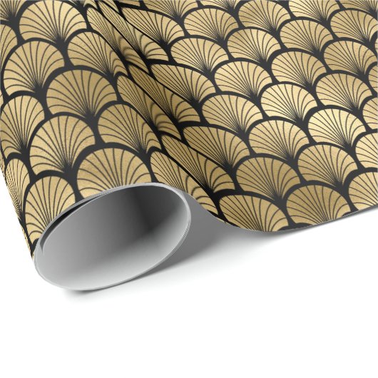 Art Deco Gold en Black Fan Pattern Cadeaupapier (Rol Hoek)