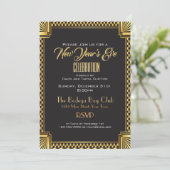 Art Deco Gold en Black NYE Gatsby Style Kaart (Staand voorkant)
