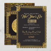 Art Deco Gold en Black NYE Gatsby Style Kaart (Voorkant / Achterkant)