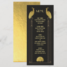 Art Deco Gold en Black Peacock Bruiloft menukaart