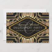 Art Deco Gold en Black Stylish Engagement Party Kaart (Voorkant)