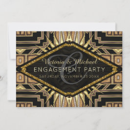 Art Deco Gold en Black Stylish Engagement Party Kaart