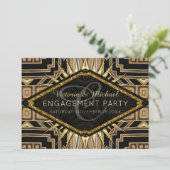 Art Deco Gold en Black Stylish Engagement Party Kaart (Staand voorkant)