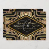 Art Deco Gold en Black Stylish Engagement Party Kaart (Voorkant / Achterkant)
