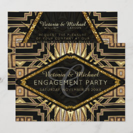 Art Deco Gold en Black Stylish Engagement Party Kaart