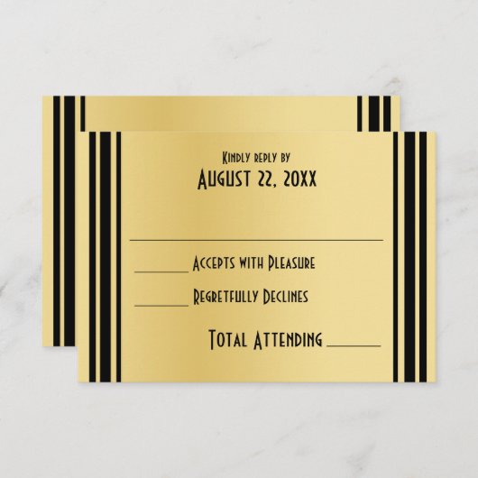 Art Deco Gold en Black Wedding Reactie RSVP Kaartje (Voorkant / Achterkant)