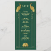 Art Deco Gold en Green Peacock Trouwkaart Menu (Voorkant)