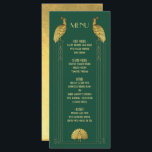 Art Deco Gold en Green Peacock Trouwkaart Menu<br><div class="desc">Elegante Art Deco Gold en White Peacocks trouwmenukaart met faux gouden folie. Deze is voor een huwelijksmenu,  maar u kunt de formulering aanpassen aan uw behoeften. Prachtig voor een elegante avond bruiloft! Hulp nodig met de lay-out,  stuur me een e-mail op tkatz@me.com Veel overeenkomende items op deze!</div>
