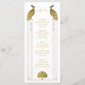 Art Deco Gold en White Peacock Bruiloft menukaart (Voorkant)