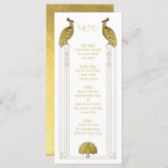 Art Deco Gold en White Peacock Bruiloft menukaart<br><div class="desc">Elegante Art Deco Gold en White Peacocks trouwmenukaart met faux gouden folie. Deze is voor een huwelijksmenu,  maar u kunt de formulering aanpassen aan uw behoeften. Prachtig voor een elegante avond bruiloft! Hulp nodig met de lay-out,  stuur me een e-mail op tkatz@me.com Veel overeenkomende items op deze!</div>