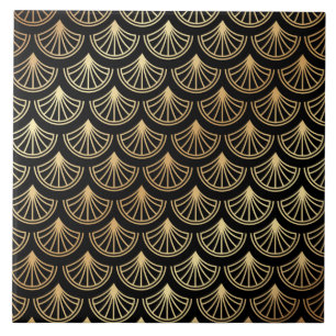 Art Deco Gold en zwart Abstract patroon Tegeltje