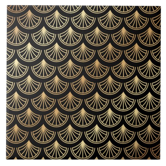 Art Deco Gold en zwart Abstract patroon Tegeltje (Voorkant)