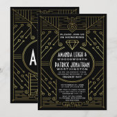 Art Deco Gold Engagement Party Kaart (Voorkant / Achterkant)