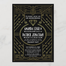 Art Deco  Gold Engagement Party Kaart