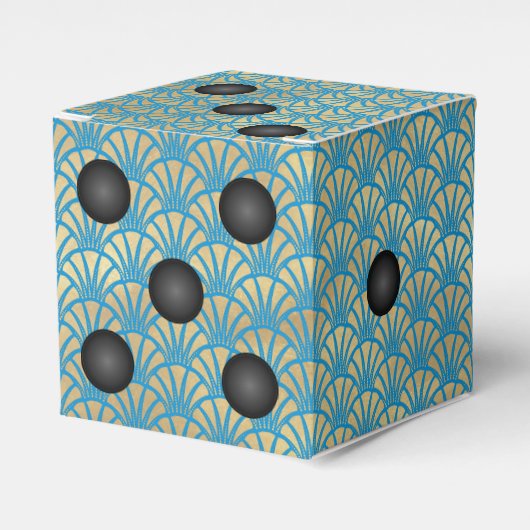 Art Deco Gold Fan Dice of Die Casino Party Bedankdoosjes (Voorkant Zijde)
