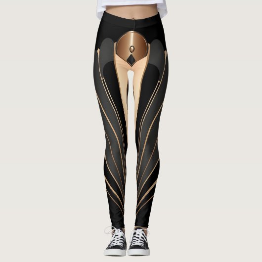 Art Deco Gold Fan Geometric Elegance Leggings (Voorkant)