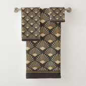 Art Deco Gold Fan Pattern Dark Brown Bad Handdoek (Insitu)