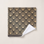 Art Deco Gold Fan Pattern Dark Brown Bad Handdoek (Wasdoekje)
