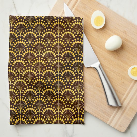 Art Deco Gold Fan Pattern Theedoek (Quarter Fold)