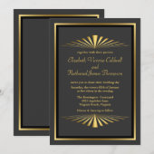 Art Deco Gold Fanfare Weddenschap | zwart Kaart (Voorkant / Achterkant)