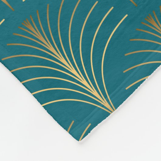Art Deco Gold Fans op Turquoise Fleece Deken (Hoek)