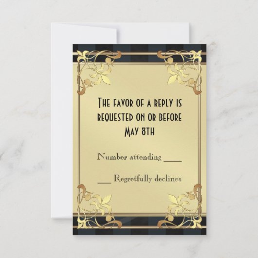 Art Deco Gold Filigree Black Rsvp (Achterkant)