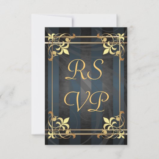 Art Deco Gold Filigree Black Rsvp Kaartje (Voorkant)