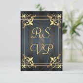 Art Deco Gold Filigree Black Rsvp Kaartje (Staand voorkant)