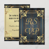 Art Deco Gold Filigree Black Rsvp Kaartje (Voorkant / Achterkant)