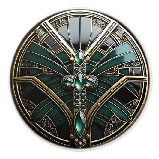 Art Deco Gold Filigree Emerald Green and Black Keramische Knop (Voorkant)