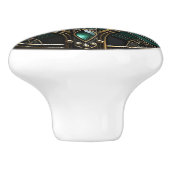 Art Deco Gold Filigree Emerald Green and Black Keramische Knop (Zijkant)