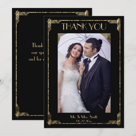 Art Deco Gold Foil Hartelijk dank voor uw huwelijk Bedankkaart (Voorkant / Achterkant)