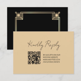Art Deco Gold Frame QR Code Wedding Response Card RSVP Kaartje