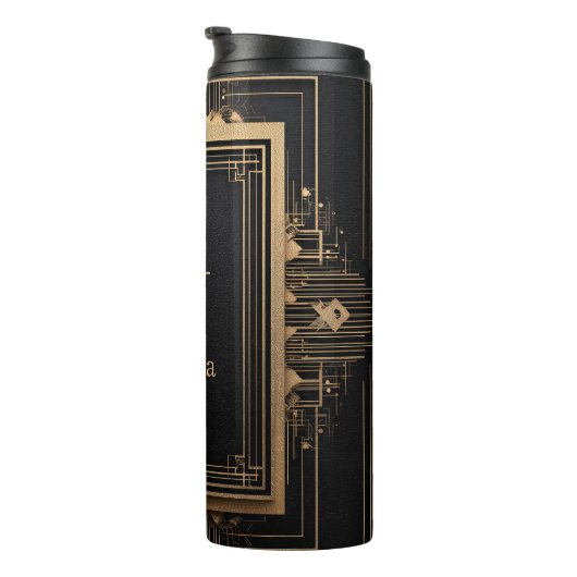 Art Deco Gold Frame with Custom Name and Initial Thermosbeker (Geroteerd rechts)