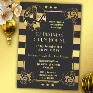 Art Deco Gold Gatsby Feestdagen Uitnodiging