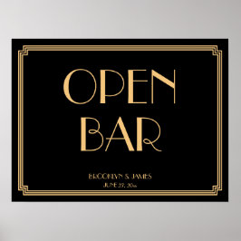 Art Deco Gold Gatsby Wedding Open Bar 24x18 Poster
