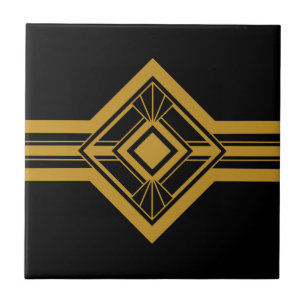 Art Deco Gold Geometric Border Black Tegeltje