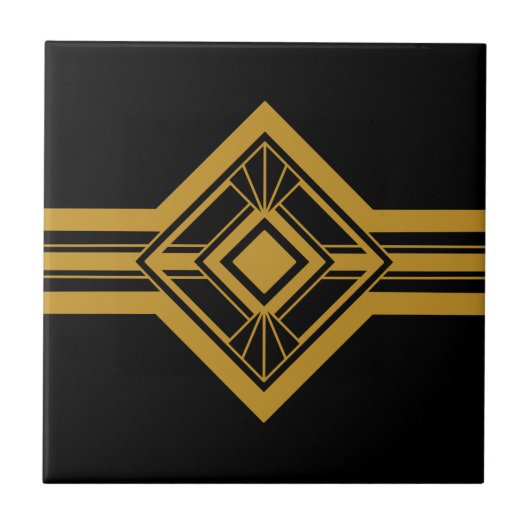 Art Deco Gold Geometric Border Black Tegeltje (Voorkant)