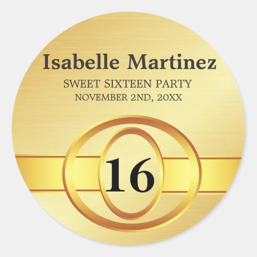 Art Deco Gold Gepersonaliseerde Sweet 16 Sticker (Voorkant)