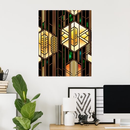 Art Deco Gold Glas in lood Poster (Thuiskantoor)