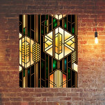 Art Deco Gold Glas in lood Poster<br><div class="desc">Dit gekleurd glasontwerp is een kunstmatig deco-geïnspireerd patroon met ingewikkelde, generatieve kunst die bestaat uit geometrische lijnen die symmetrische patronen creëer. De kleuren in het patroon zijn helder en levendig, waardoor het ontwerp een gevoel van diepte en dimensionaliteit krijgt. Dit gekleurde glasontwerp is gemaakt met behulp van de allernieuwste technologie...</div>