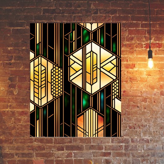 Art Deco Gold Glas in lood Poster