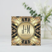 Art Deco Gold Glow Dinner Party Invitation Kaart (Staand voorkant)