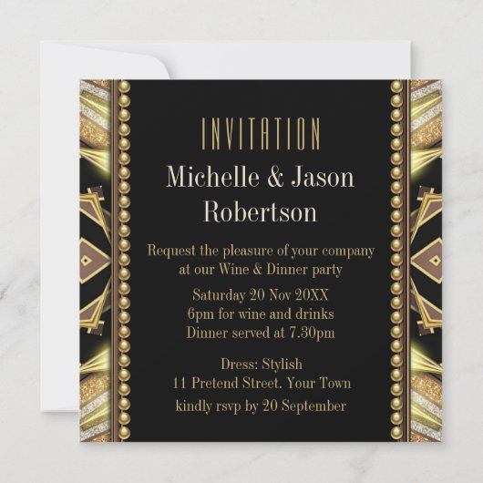 Art Deco Gold Glow Dinner Party Invitation Kaart (Achterkant)
