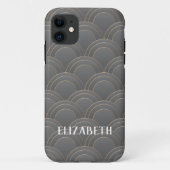 Art Deco Gold Grey Name Aangepast Case-Mate iPhone Case (Achterkant)